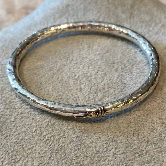 Ippolita Silver and Gold Textured Bracelet 925 Sterling Silver Bangle